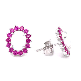 Sterling Silver Pink CZ & Opal Stud Earrings