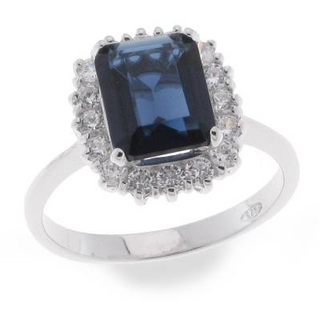 Sterling Silver Cz Sapphire Halo Ring