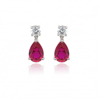 9ct White Gold Cubic Zirconia & Lab Created Ruby Earring