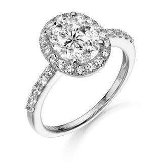 9ct White Gold Oval Cz Halo Ring With Castle Set Cz Shoulders