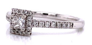 Platinum Princess Cut Halo Diamond Ring With Castle Set Diamond Shoulders