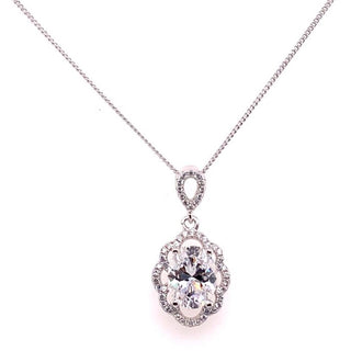 Sterling Silver Flower Style Drop Cz Pendant With Micro Pave Setting