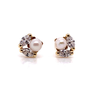 9ct Yellow Gold Freshwater Pearl & CZ Stud Earrings