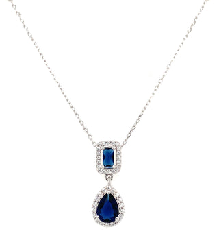 Sterling Silver Sapphire And Cz Drop Pendant