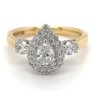 Raya - 18ct Yellow Gold 0.85ct Pear Cut Double Halo Earth Grown Diamond Ring with Side Stones