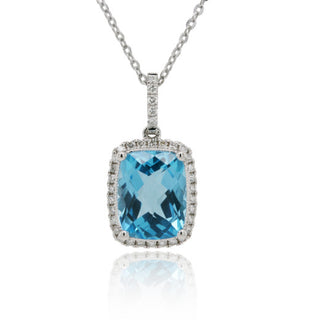 9ct White Gold Earth Grown Diamond And Blue Topaz Pendant