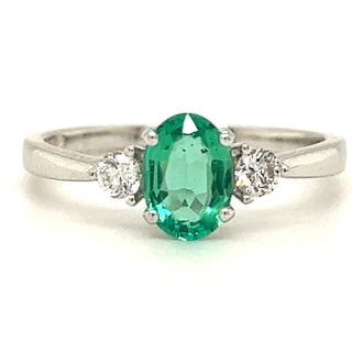 Oval Earth Grown Emerald with side Diamond Trilogy