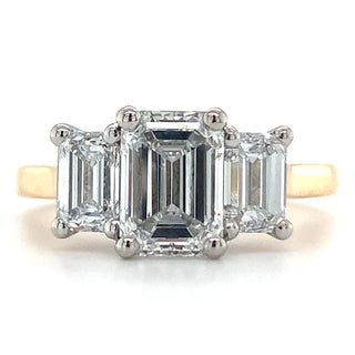 Madison - 18ct Yellow Gold 2.52ct Lab Grown Emerald Cut Three Stone Diamond Ring