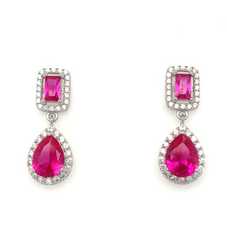 Sterling Silver Ruby And Cz Drop Earrings