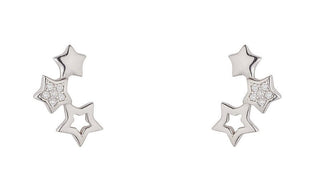 Sterling Silver Three Star Cz Earrings