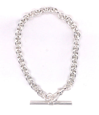 Sterling Silver Small Oval Belcher Link 7” T Bar Bracelet With Albert Catch