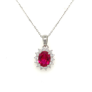 Sterling Silver Ruby And Cz Cluster Pendant