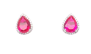 Sterling Silver Ruby And Cz Pear Stud Earrings