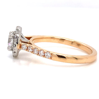 Demi - 18ct Rose Gold 0.84ct Earth Grown Round Halo Castle Set Engagement Ring.