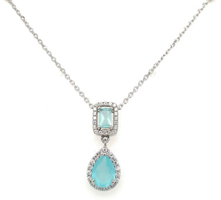 Sterling Silver Turquoise And Cz Drop Pendant