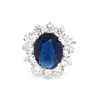 Sterling Silver Sapphire And Cz Princess Di Ring