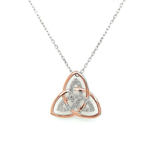 Sterling Silver And Rose Gold Cz Trinity Knot Pendant