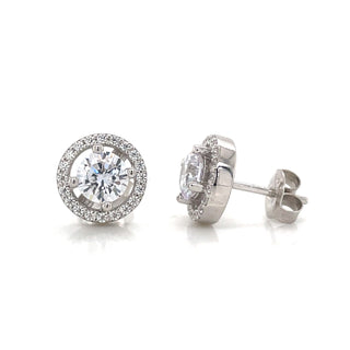 Sterling Silver Large Round Cz Halo Stud Earring