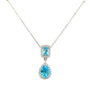 Sterling Silver Blue Topaz And Cz Drop Pendant