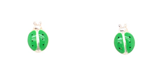 Sterling Silver Green Ladybird Stud Earrings
