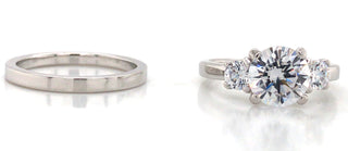 Sterling Silver Cz Three Stone And Plain Band Ring Set