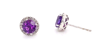 9ct White Gold Amethyst And Diamond Round Stud Earrings