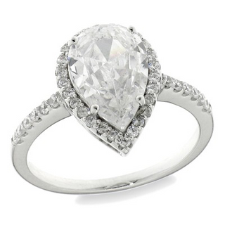 Sterling Silver Pear Cz Halo Ring