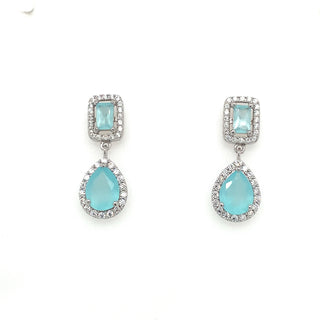 Sterling Silver Turquoise And CZ Drop Earrings
