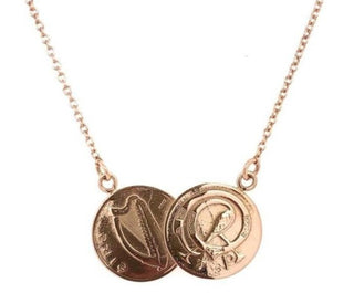 Tadgh Óg Solid 9ct Rose Gold Double Haypenny Irish Coin Pendant
