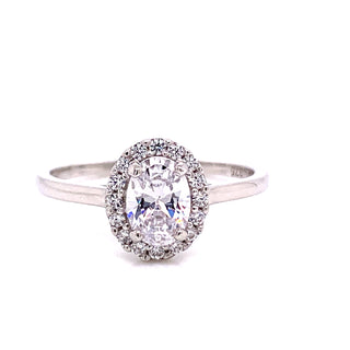 9ct White Gold Cz Oval Halo Ring