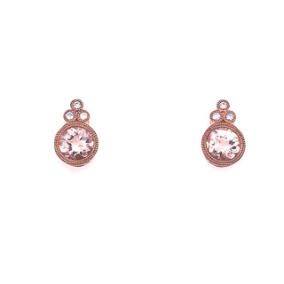 9ct Rose Gold Morganite & Three Stone Diamond Earrings