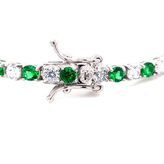 Sterling Silver Emerald & White CZ Tennis Bracelet