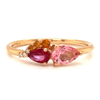 Earth Grown Blazing Red & Pink Topaz , with Citrine & Diamond 18ct Rose Gold Ring