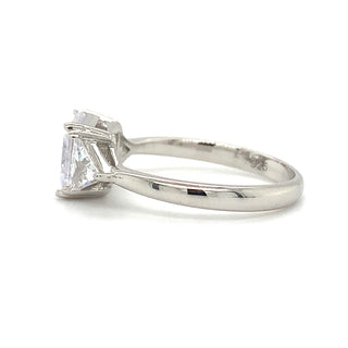 Sterling Silver Princess Cut Cz with Side Trillion Stones