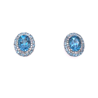 9ct White Gold Blue Topaz & Diamond Earring