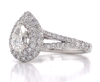 Lyra Platinum Pear Shaped Double Halo Diamond Ring With Split Band