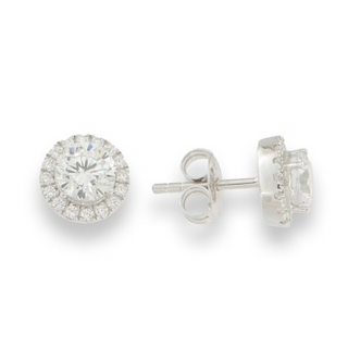 Sterling Silver Round CZ Halo Stud Earrings
