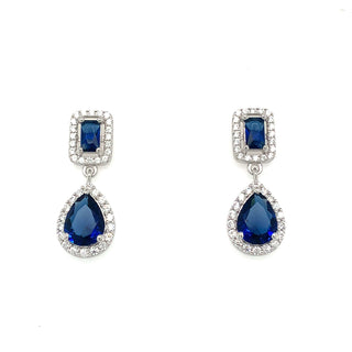Sterling Silver Sapphire And Cz Drop Earrings