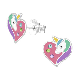 Children's Silver Unicorn Ear Studs with Crystal