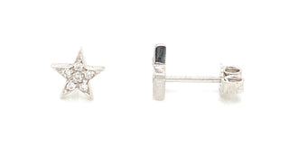 18ct White Gold Star And 0.10ct Earth Grown Diamond Earrings
