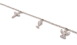 Sterling Silver First Communion Bracelet w/ Chalice and CZ Cross