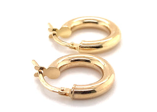 9ct Yellow Gold 3mm Round Tube 15mm Polished Creole Hoop Earring.