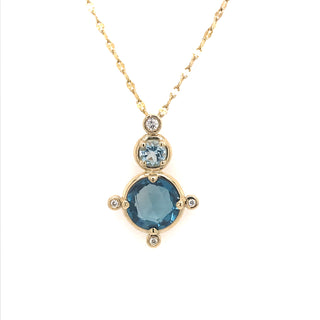 Anma 14ct Gold Blue Topaz & Diamond Necklace