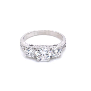 Sterling Silver Three Stone CZ Ring with CZ Set Shoulders