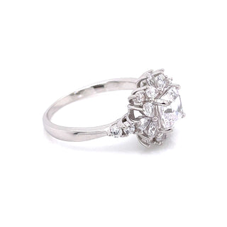 Sterling Silver Ascher Cut Cluster CZ Ring