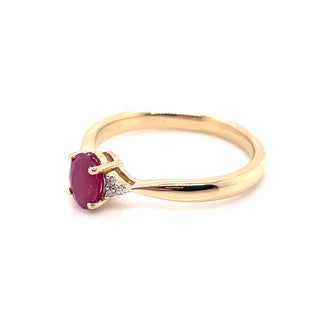 9ct Yellow Gold Earth Grown Ruby Ring with Side Diamonds