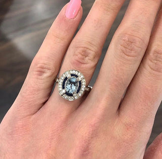 18ct White Gold Diamond Sapphire and Aquamarine Ring