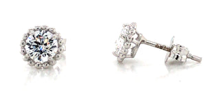 9ct White Gold Cz 7mm Halo Stud Earrings