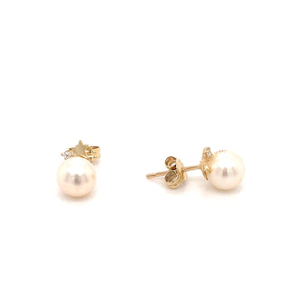 9ct Yellow Gold Pearl & Star CZ Stud Earrings