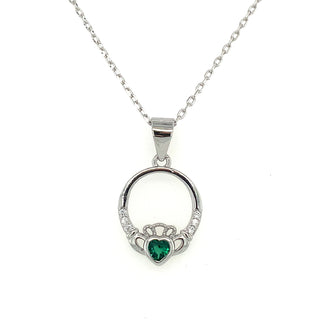 Sterling Silver Claddagh Emerald Pendant